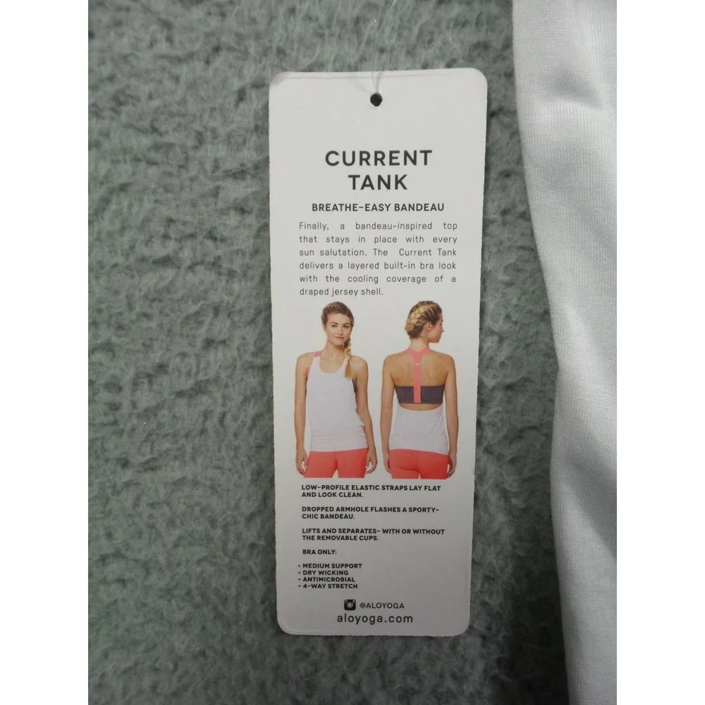 Alo Yoga Top Womens Size Large White Gray‎ Current Tank Built-In Bra Stretch NWT